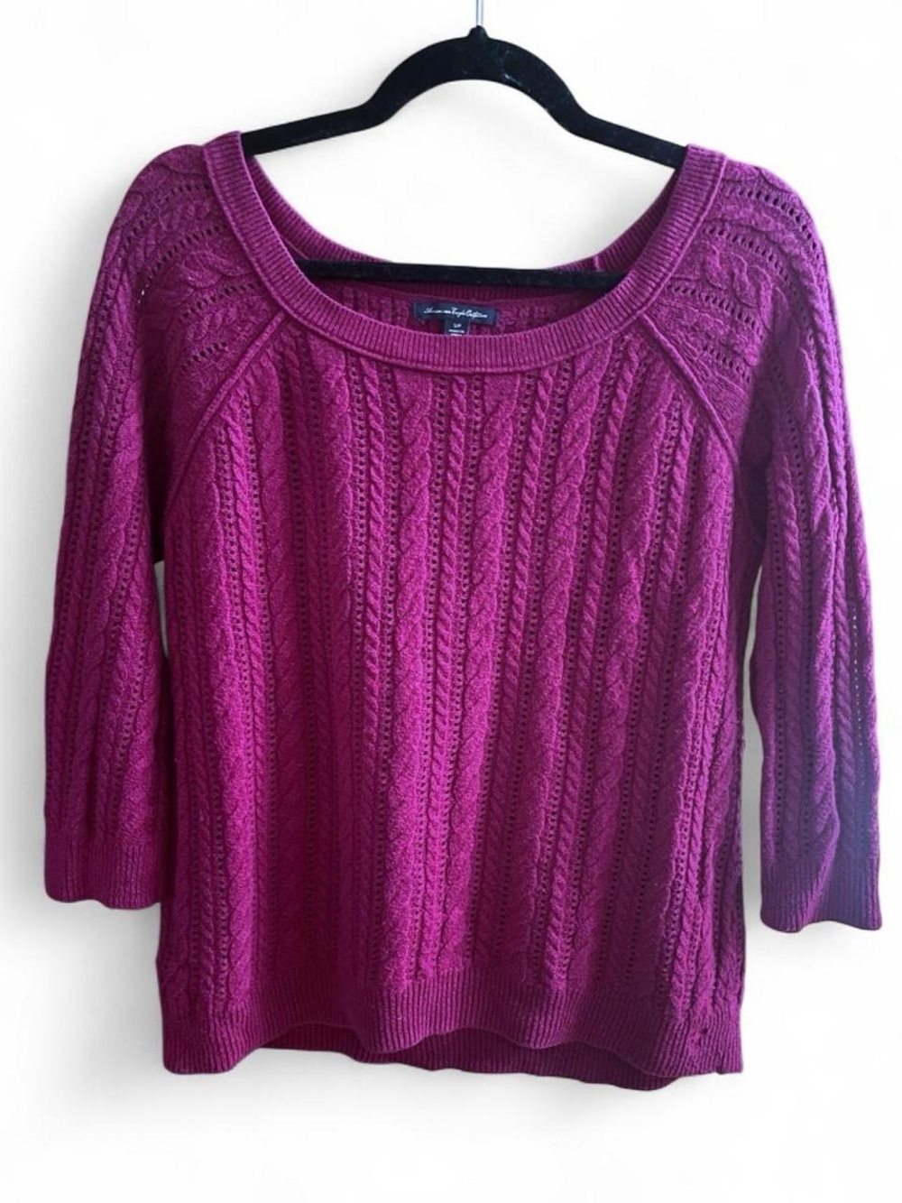 American Eagle Outfitters Magenta Cable-Knit Cotton Scoop Neck Sweater S/P